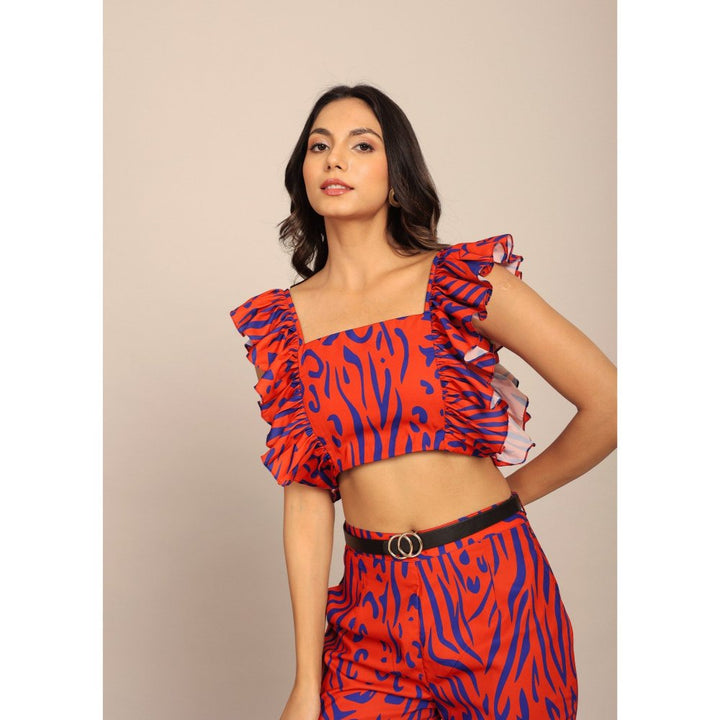 Kaori By Shreya Orange And Blue Western Bust Fitted Crop Top