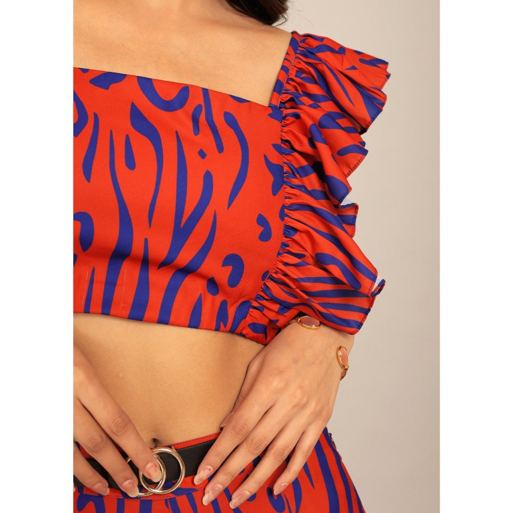 Kaori By Shreya Orange And Blue Western Bust Fitted Crop Top