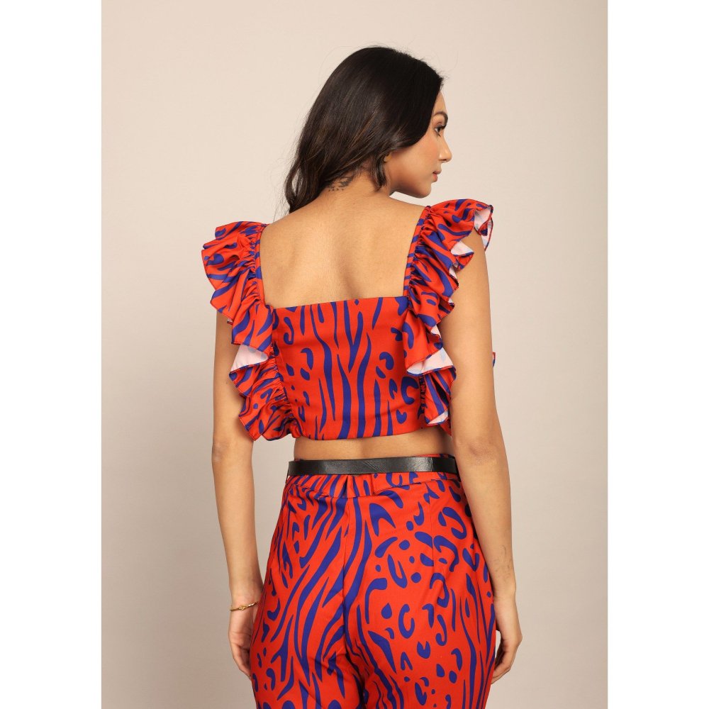 Kaori By Shreya Orange And Blue Western Bust Fitted Crop Top