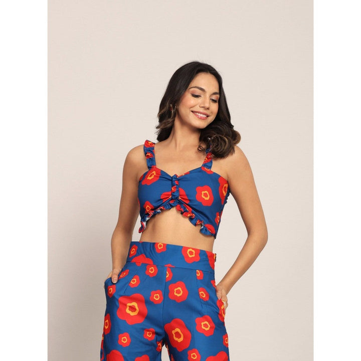 Kaori By Shreya Pink And Blue Floral Bust Fitted Crop Top