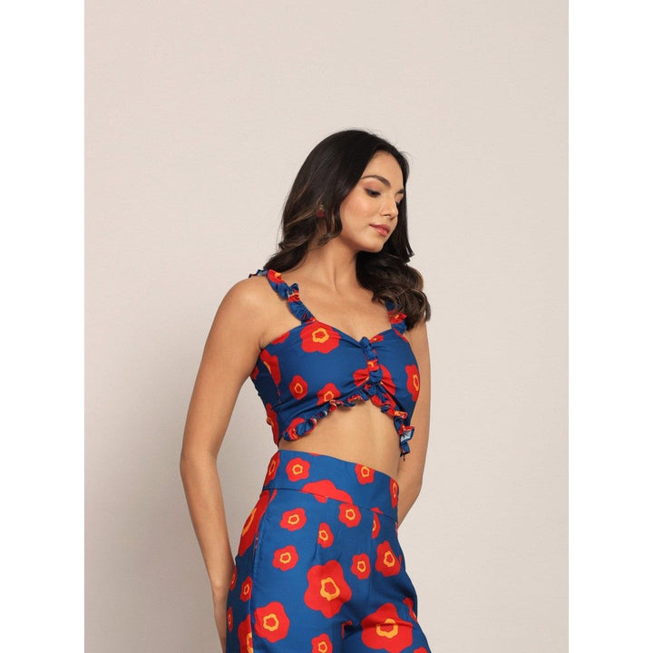 Kaori By Shreya Pink And Blue Floral Bust Fitted Crop Top