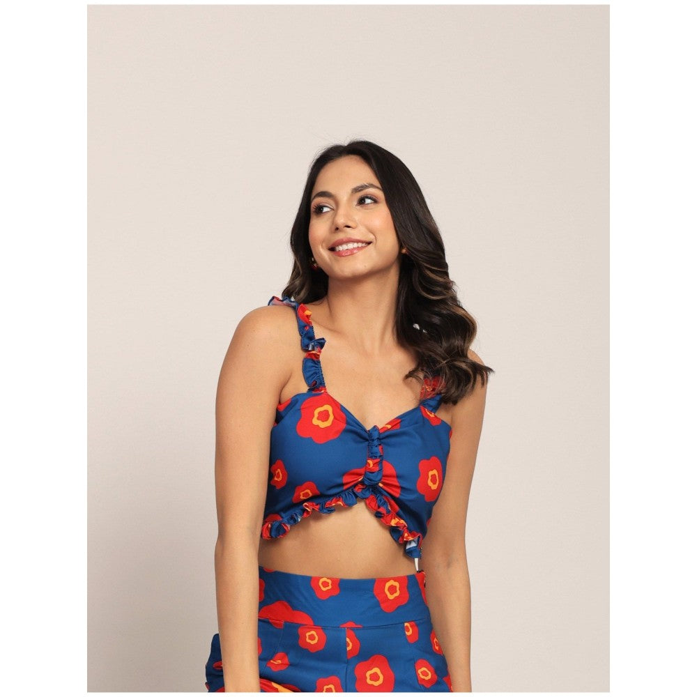 Kaori By Shreya Pink And Blue Floral Bust Fitted Crop Top