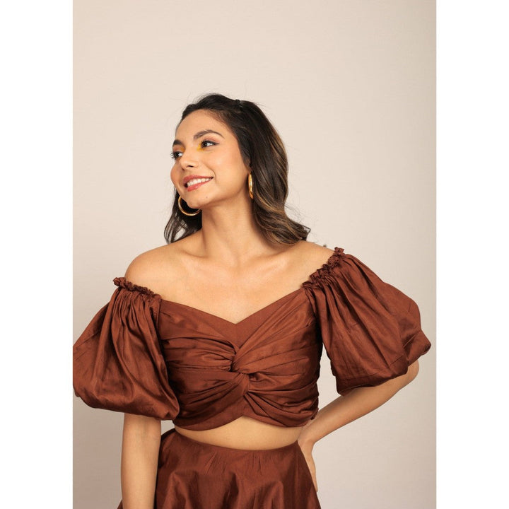 Kaori By Shreya Coffee Brown Bust Fitted Off Sholder Crop Top