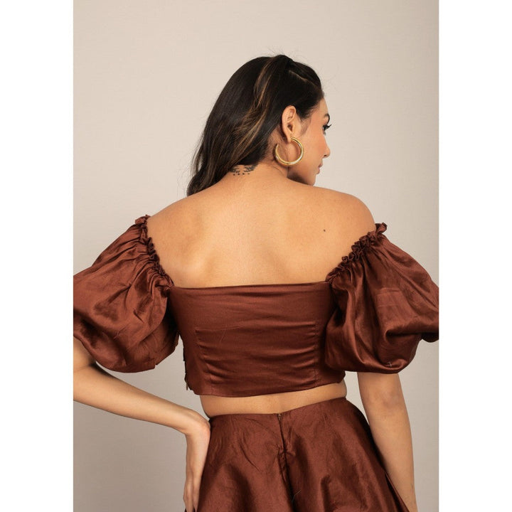 Kaori By Shreya Coffee Brown Bust Fitted Off Sholder Crop Top