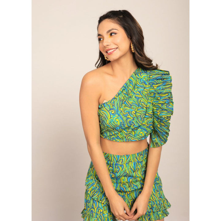 Kaori By Shreya Multi-Color Bust Fitted One Off Sholder Crop Top