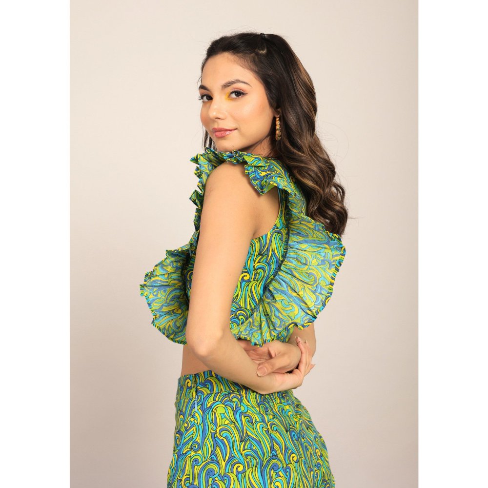 Kaori By Shreya Multi-Color Bust Fitted One Off Sholder Crop Top