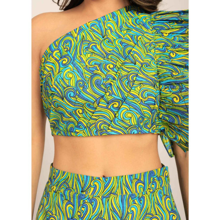 Kaori By Shreya Multi-Color Bust Fitted One Off Sholder Crop Top