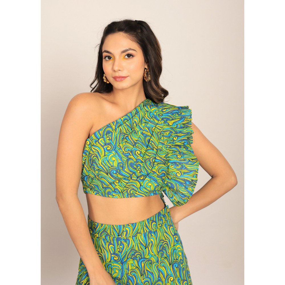 Kaori By Shreya Multi-Color Bust Fitted One Off Sholder Crop Top