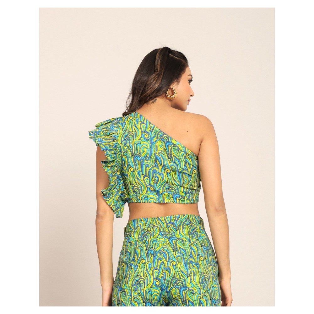 Kaori By Shreya Multi-Color Bust Fitted One Off Sholder Crop Top