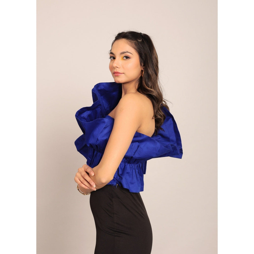 Kaori By Shreya Blue Solid One Sholder Off Crop Top