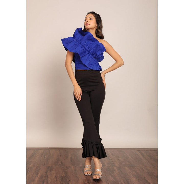 Kaori By Shreya Blue Solid One Sholder Off Crop Top