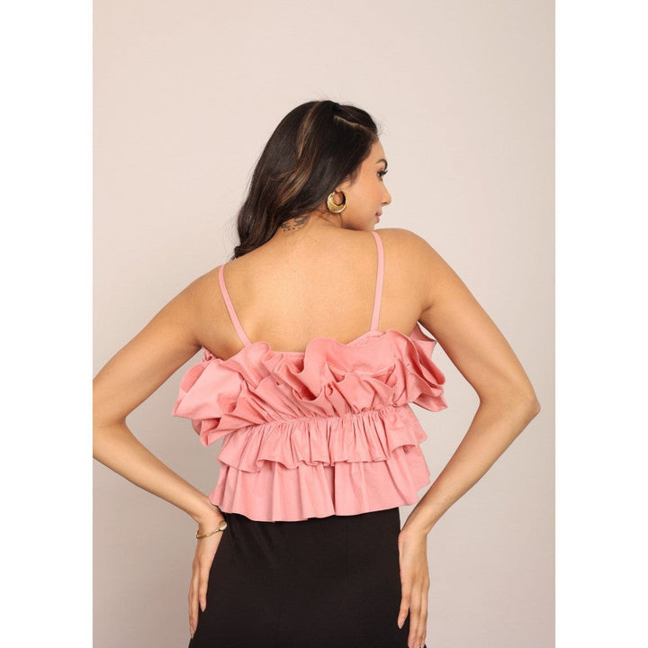 Kaori By Shreya Pink Solid Sleeve Less Summer Crop Top