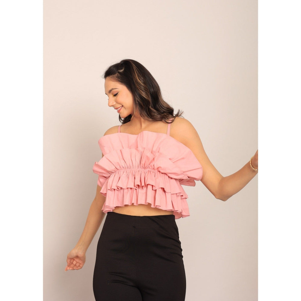 Kaori By Shreya Pink Solid Sleeve Less Summer Crop Top