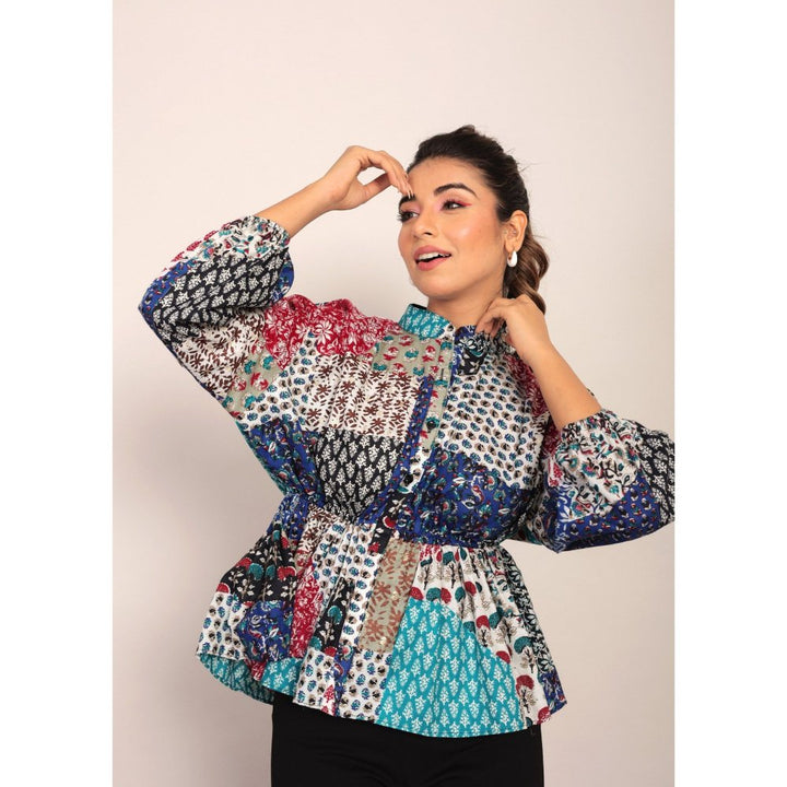 Kaori By Shreya Multi-Color Geometric Waist Fitted Top