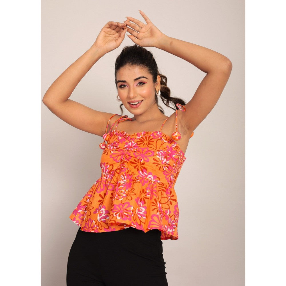 Kaori By Shreya Orange Cotton Summer Top