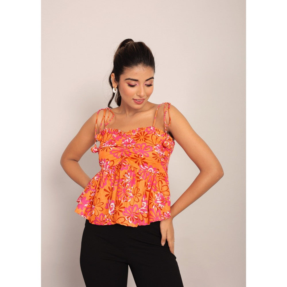 Kaori By Shreya Orange Cotton Summer Top