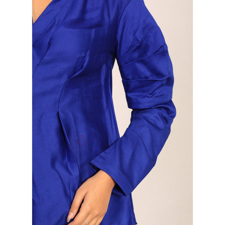 Kaori By Shreya Blue Solid Summer Relaxed Collar Top