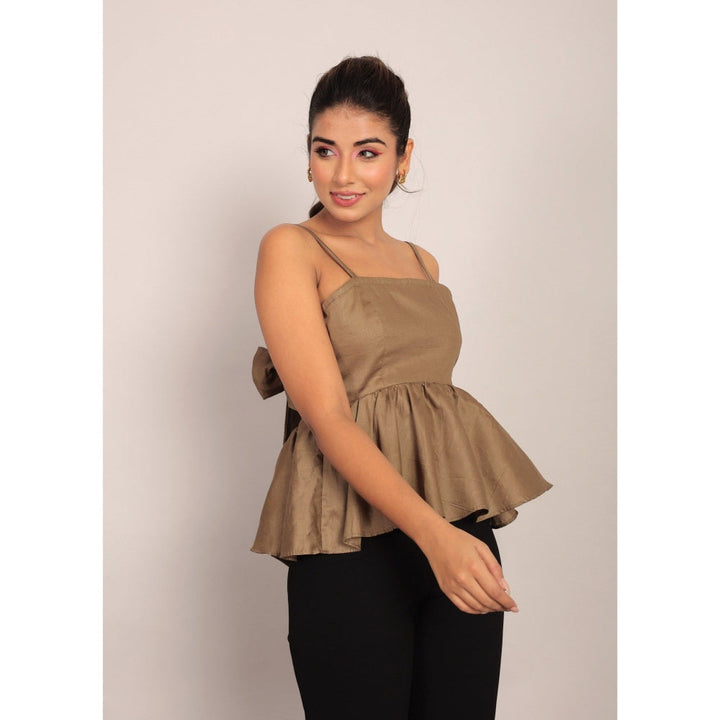 Kaori By Shreya Solid Brown Green Bust Fitted Top