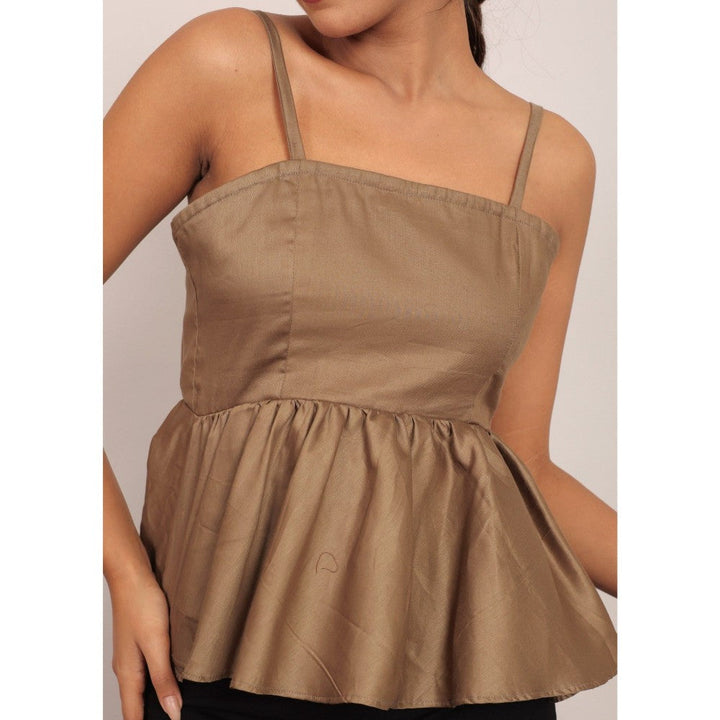 Kaori By Shreya Solid Brown Green Bust Fitted Top