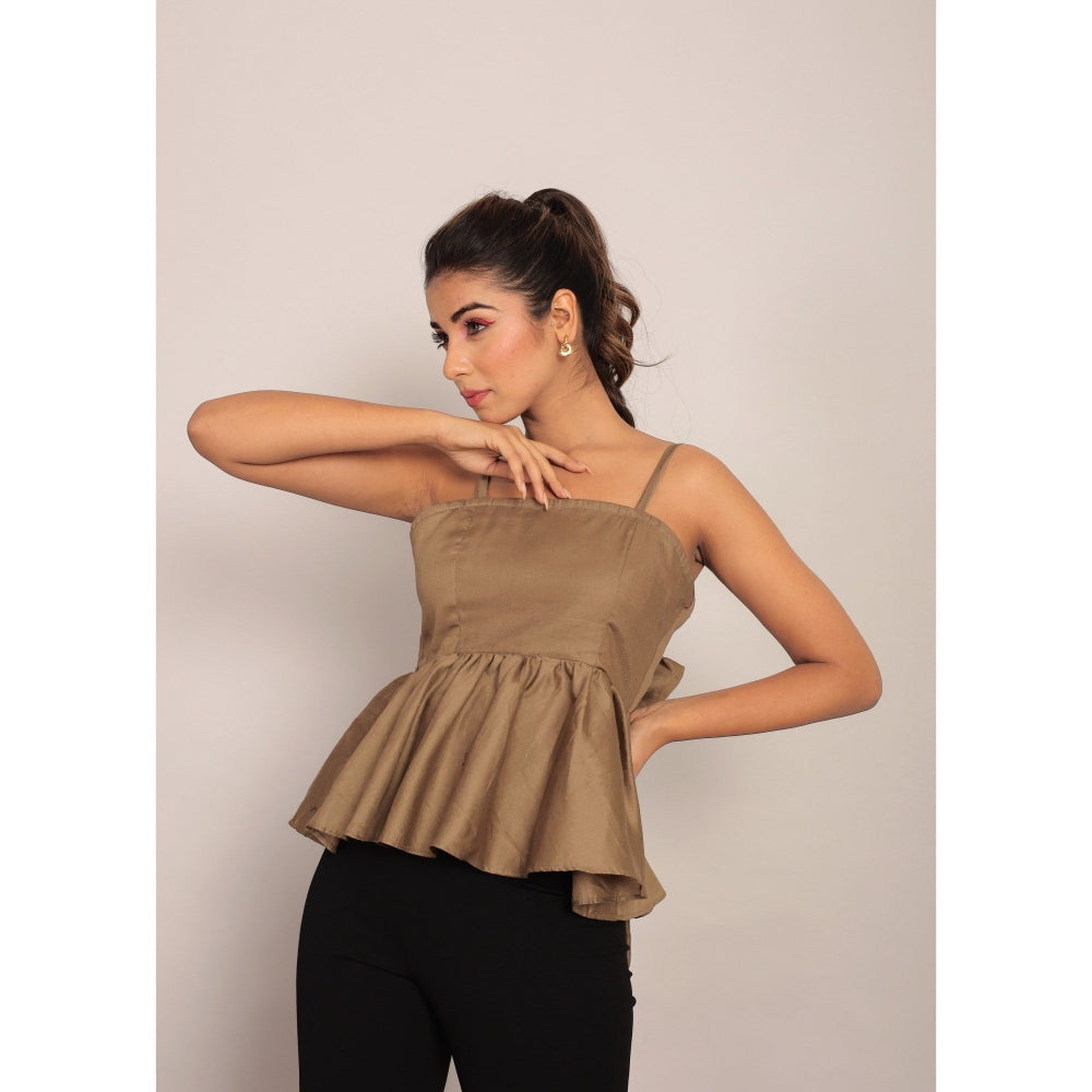 Kaori By Shreya Solid Brown Green Bust Fitted Top