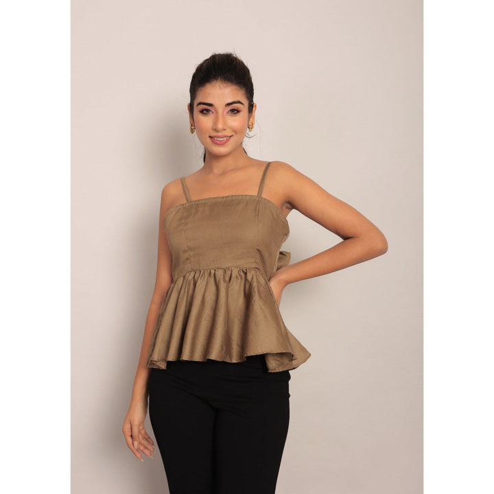 Kaori By Shreya Solid Brown Green Bust Fitted Top