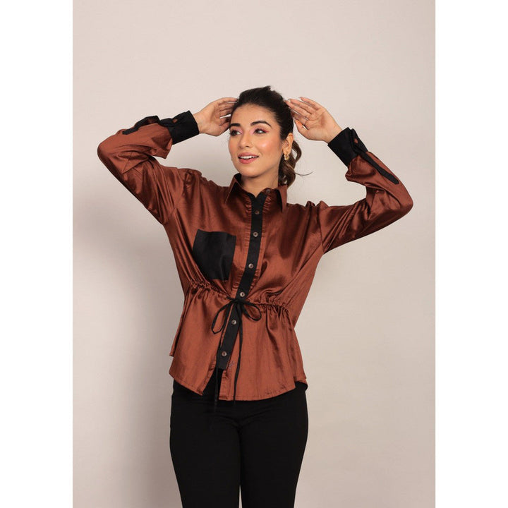 Kaori By Shreya Coffee Brown Solid Summer Waist Tie Top