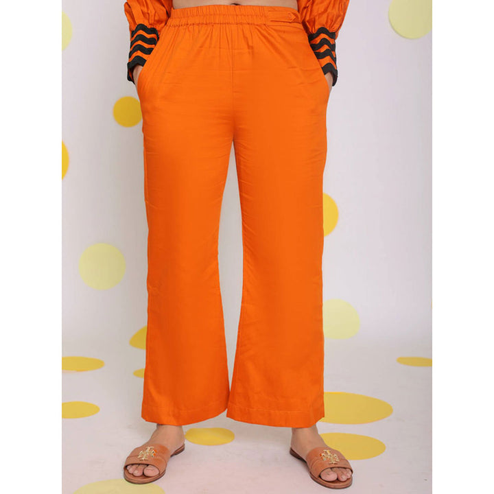 Kaori By Shreya Rust Orange Casual Wide Leg Cotton Pants