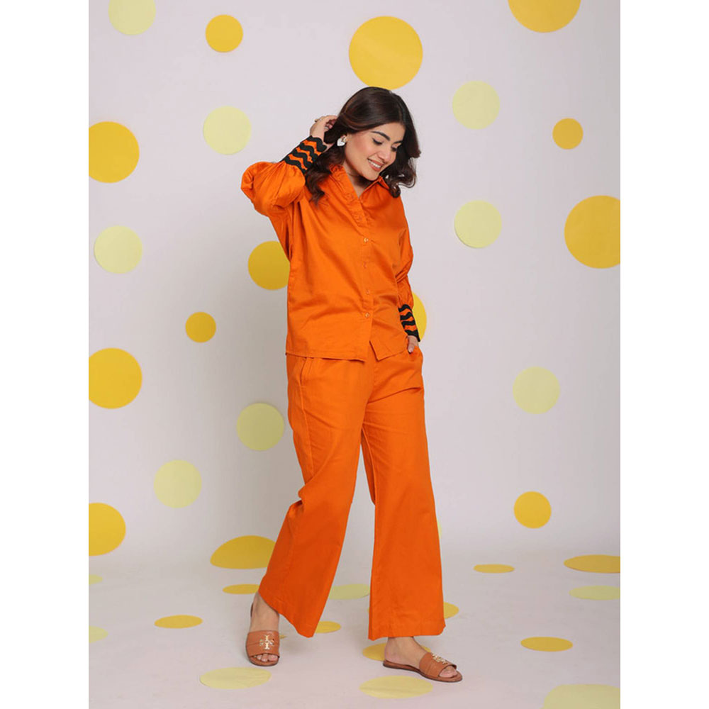 Kaori By Shreya Rust Orange Casual Wide Leg Cotton Pants