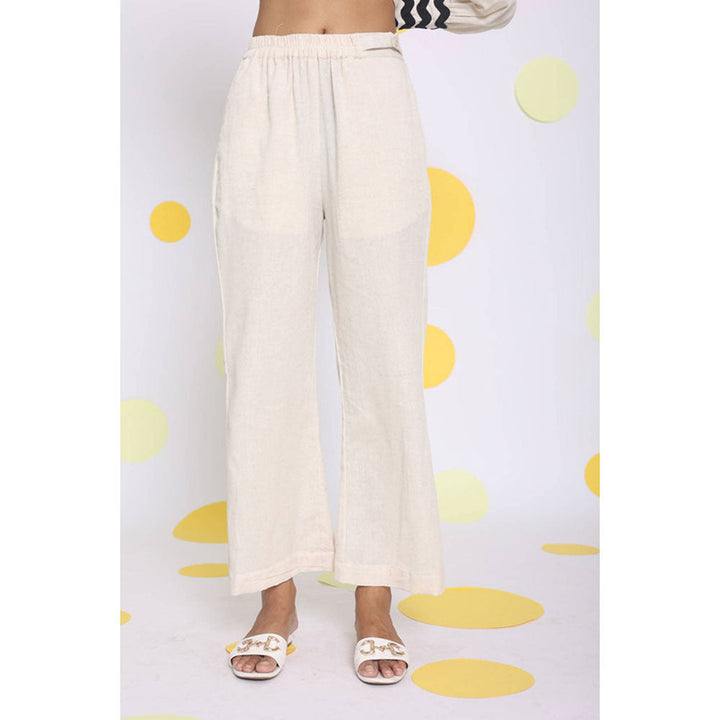 Kaori By Shreya Off White Relaxed Wide Leg Linen Pants