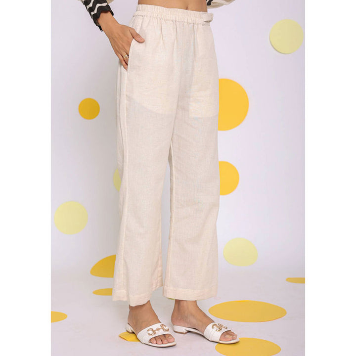 Kaori By Shreya Off White Relaxed Wide Leg Linen Pants