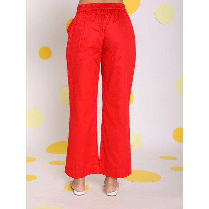 Kaori By Shreya Red Relaxed Wide Leg 100% Cotton Pants