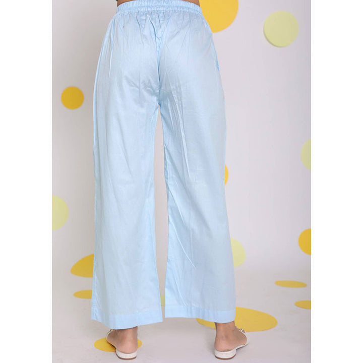 Kaori By Shreya Sky Blue Casual Wide Leg Cotton Pants