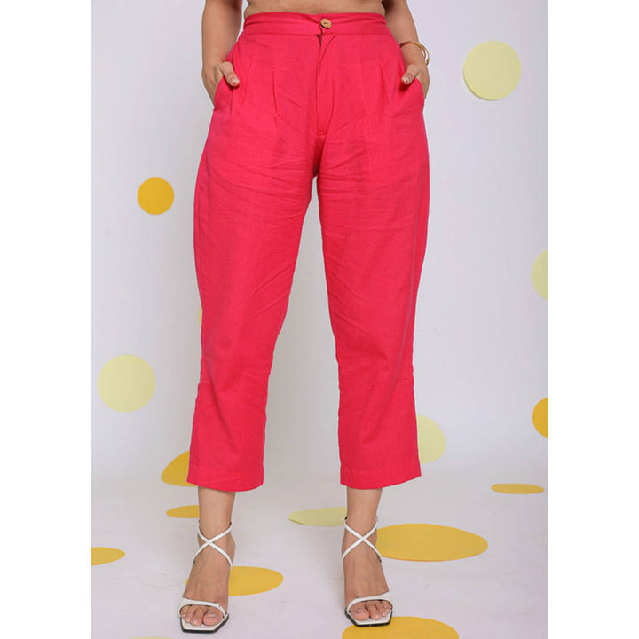 Kaori By Shreya Hot Pink Relaxed Formal 100% Cotton Pants