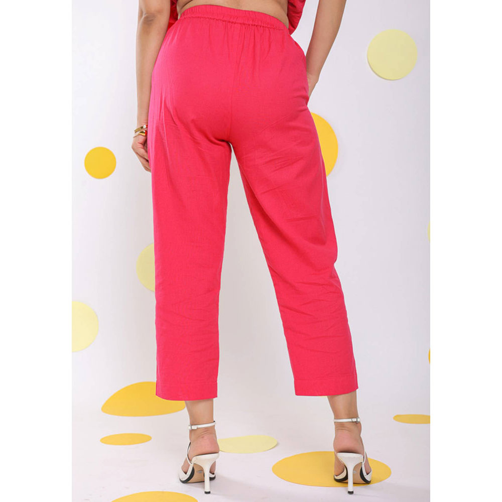 Kaori By Shreya Hot Pink Relaxed Formal 100% Cotton Pants