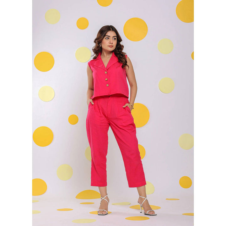 Kaori By Shreya Hot Pink Relaxed Formal 100% Cotton Pants