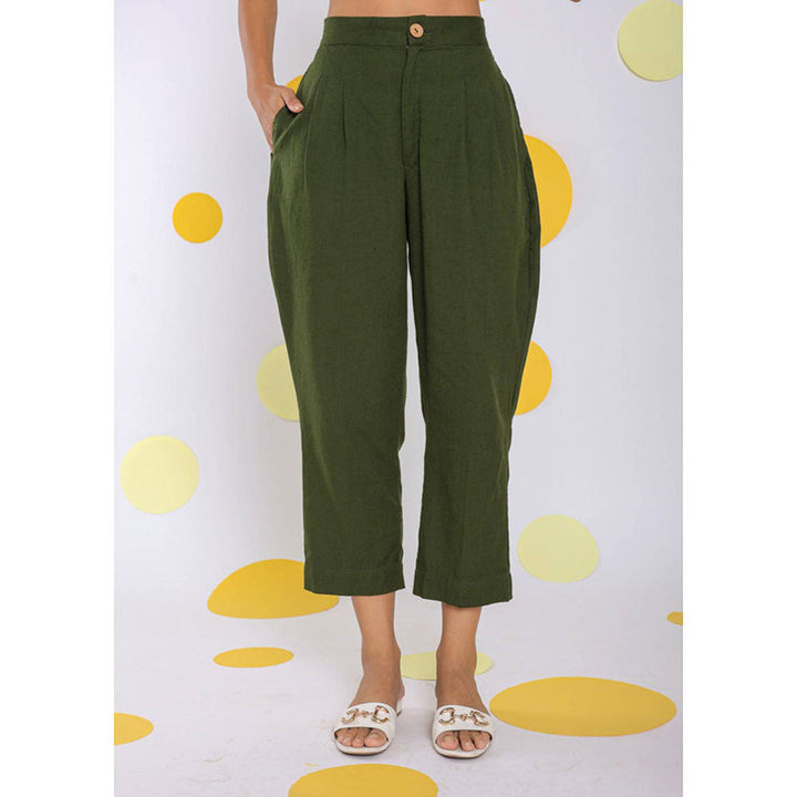 Kaori By Shreya Olive Green Casual Formal Cotton Pants