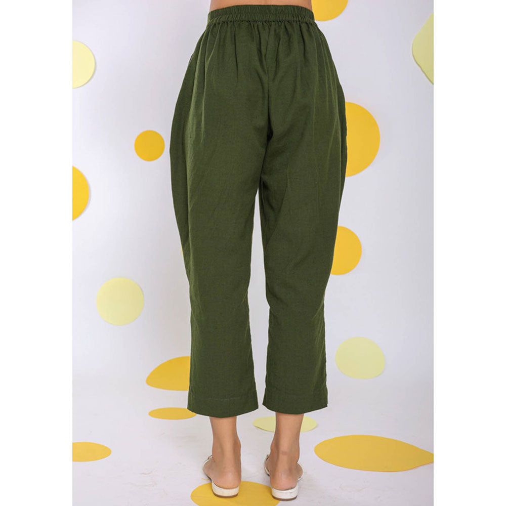 Kaori By Shreya Olive Green Casual Formal Cotton Pants