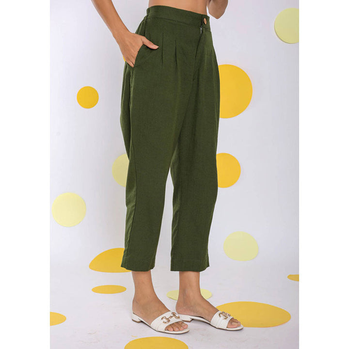 Kaori By Shreya Olive Green Casual Formal Cotton Pants