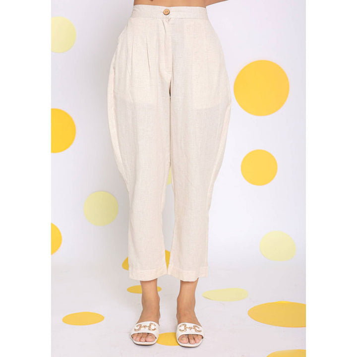 Kaori By Shreya Off White Relaxed Formal Linen Pants