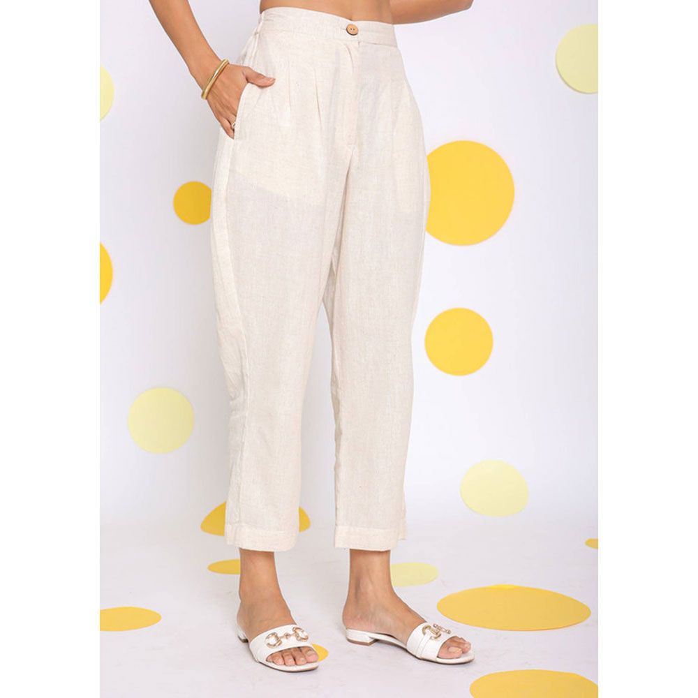 Kaori By Shreya Off White Relaxed Formal Linen Pants