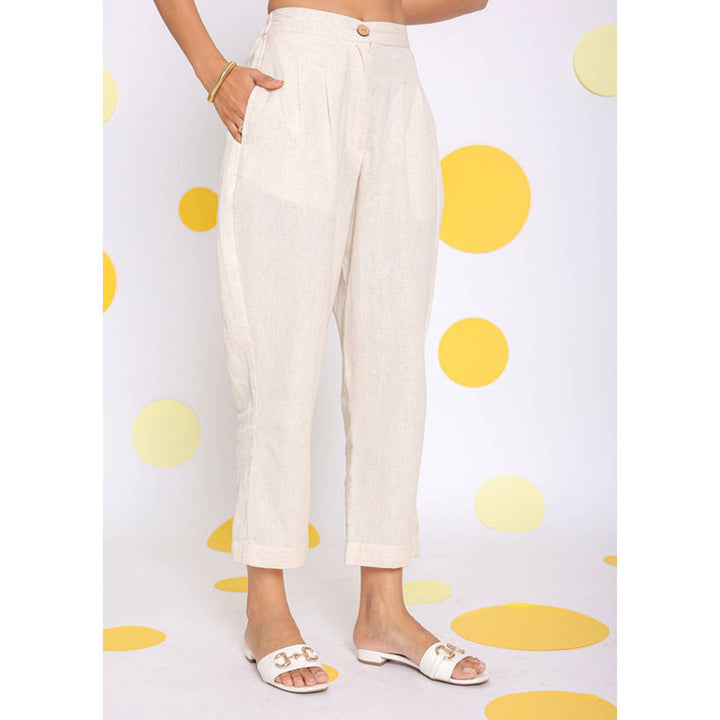 Kaori By Shreya Off White Relaxed Formal Linen Pants