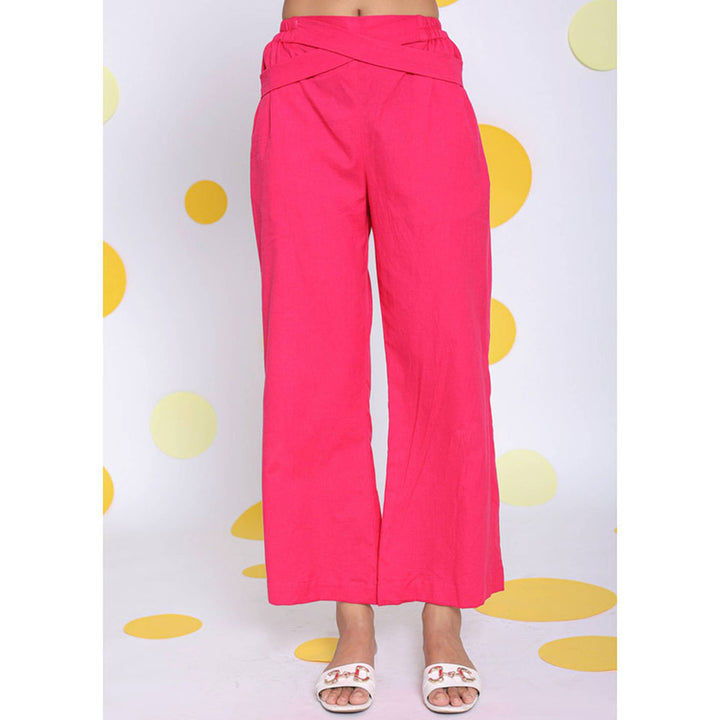 Kaori By Shreya Hot Pink Waist Cross Tie Up Linen Pants