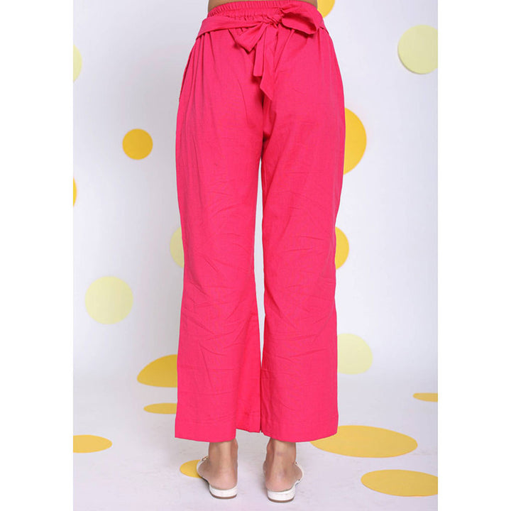 Kaori By Shreya Hot Pink Waist Cross Tie Up Linen Pants