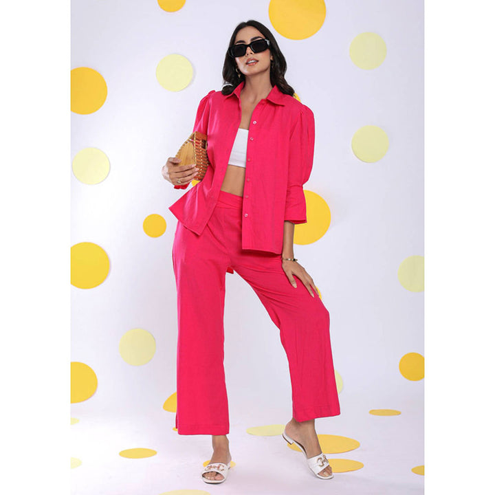 Kaori By Shreya Hot Pink Waist Cross Tie Up Linen Pants