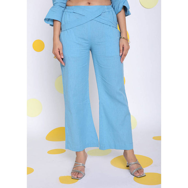 Kaori By Shreya Sky Blue Waist Cross Tie Up Linen Pants