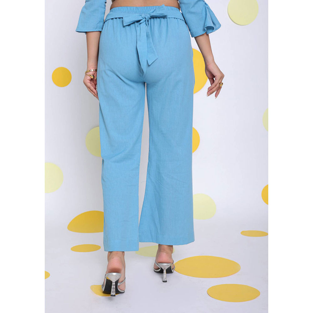 Kaori By Shreya Sky Blue Waist Cross Tie Up Linen Pants