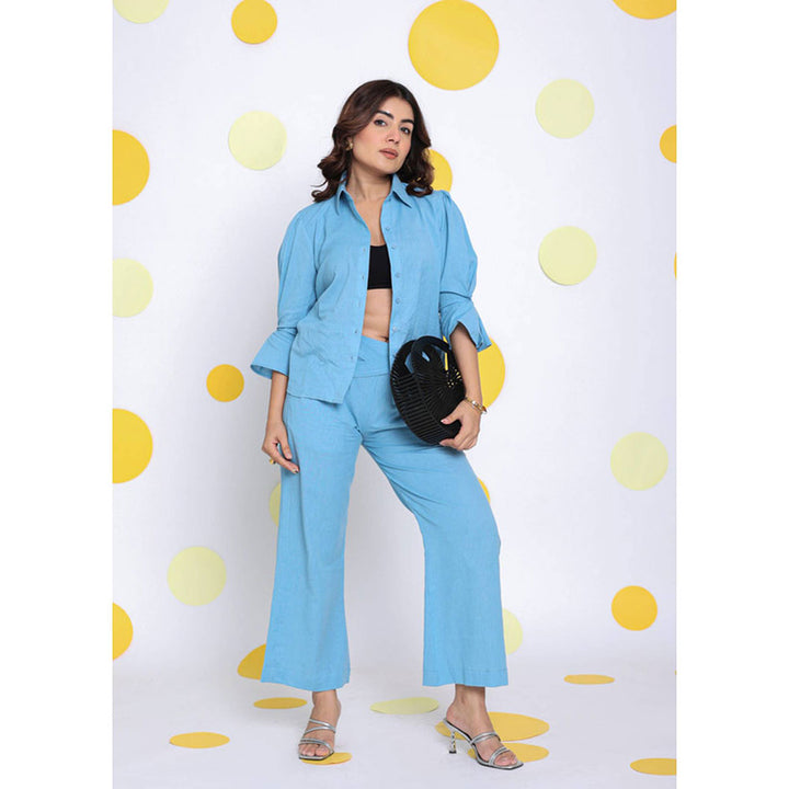 Kaori By Shreya Sky Blue Waist Cross Tie Up Linen Pants