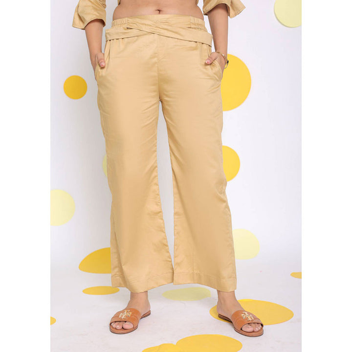 Kaori By Shreya Beige Casual Waist Tie Up Cotton Pants