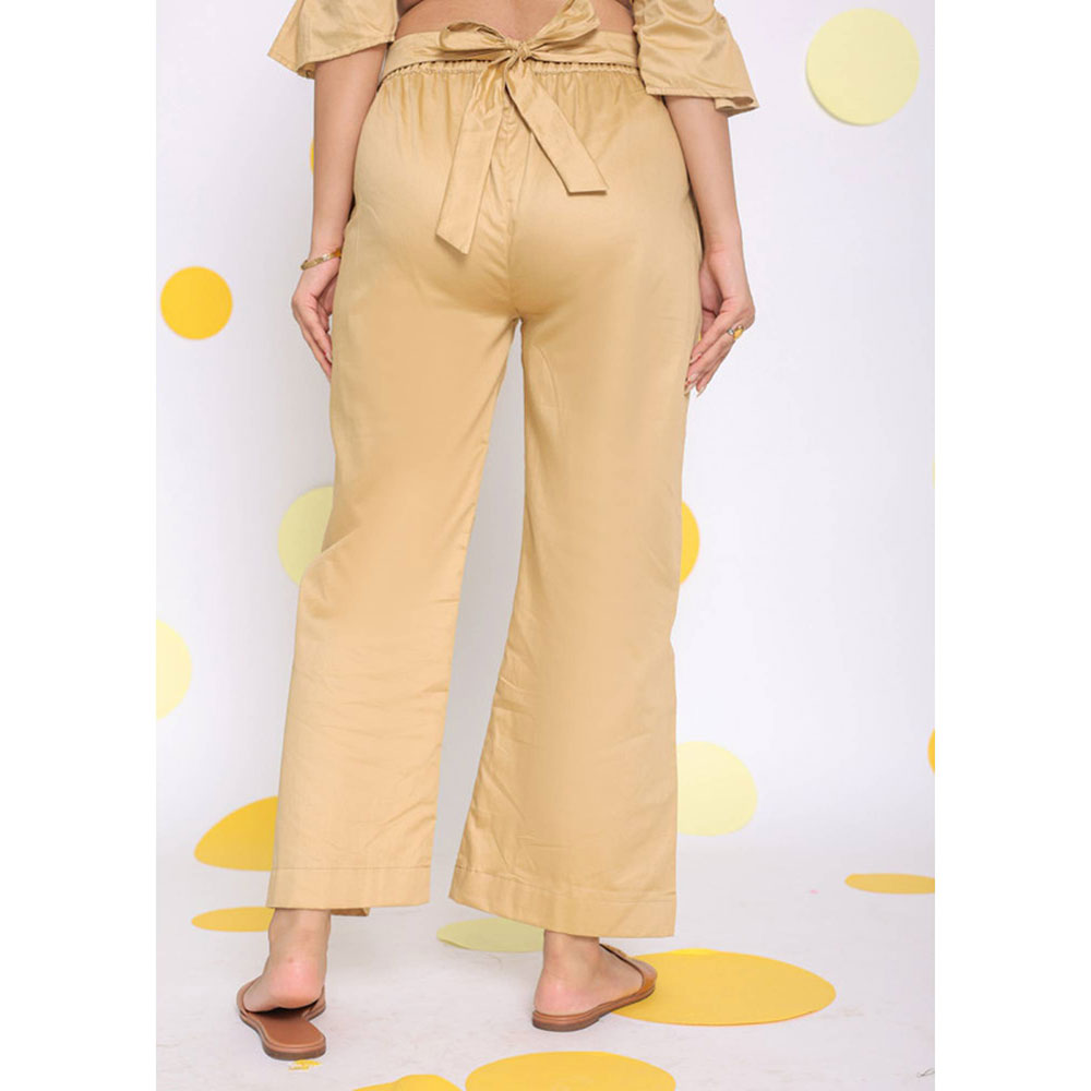 Kaori By Shreya Beige Casual Waist Tie Up Cotton Pants