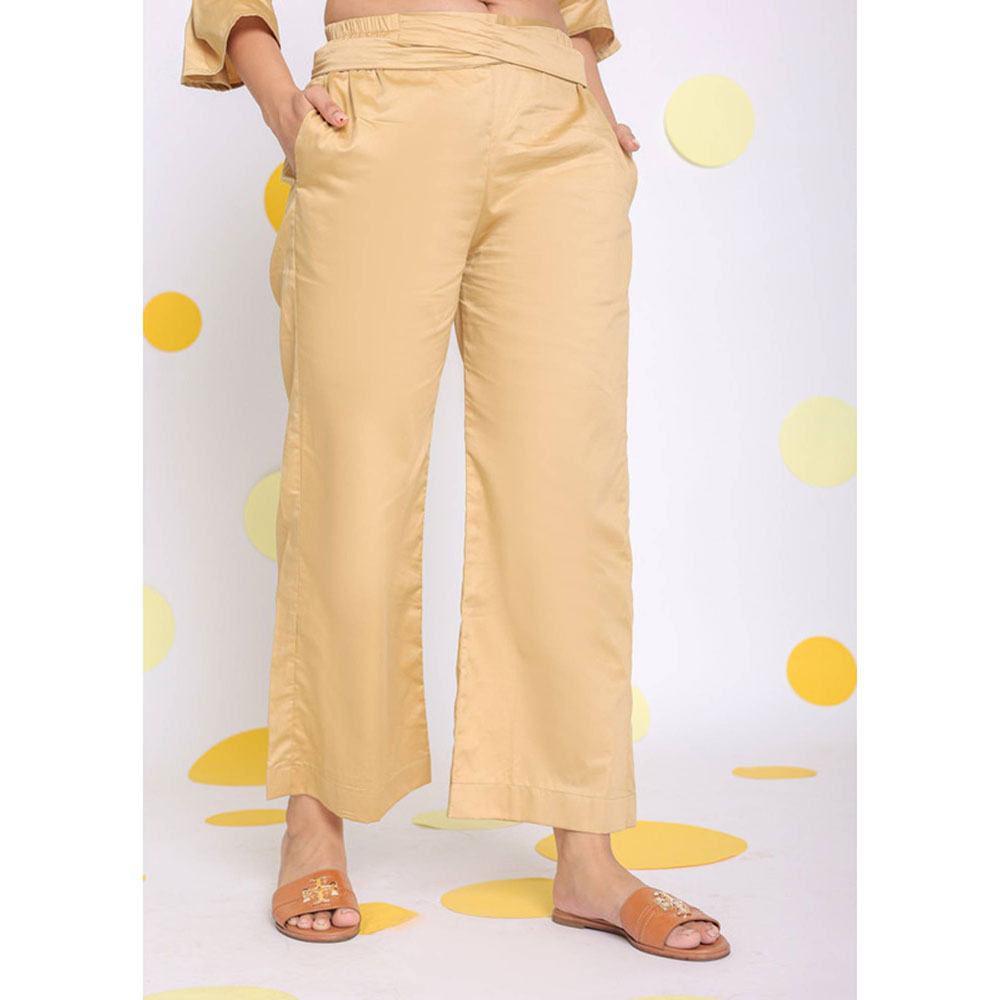 Kaori By Shreya Beige Casual Waist Tie Up Cotton Pants